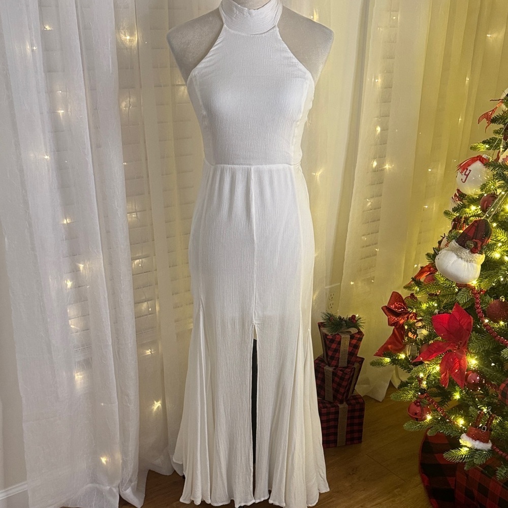 Free People White Backless Halter Maxi Dress